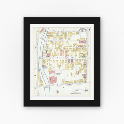 Old map wall art mockup — black gallery frame with white mat — Sanborn Fire Insurance Map from North Adams, Berkshire County, Massachusetts (1901), Sheet #0005