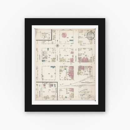 Old map wall art mockup — black gallery frame with white mat — Sanborn Fire Insurance Map from Aledo, Mercer County, Illinois (1885) - Complete Map Set
