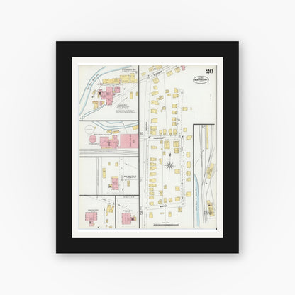 Old map wall art mockup — black gallery frame with white mat — Sanborn Fire Insurance Map from North Adams, Berkshire County, Massachusetts (1901), Sheet #0020