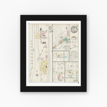 Old map wall art mockup — black gallery frame with white mat — Sanborn Fire Insurance Map from Leetonia, Columbiana County, Ohio (1888) - Complete Map Set