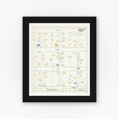 Old map wall art mockup — black gallery frame with white mat — Sanborn Fire Insurance Map from Seymour, Baylor County, Texas (1916), Sheet #0004
