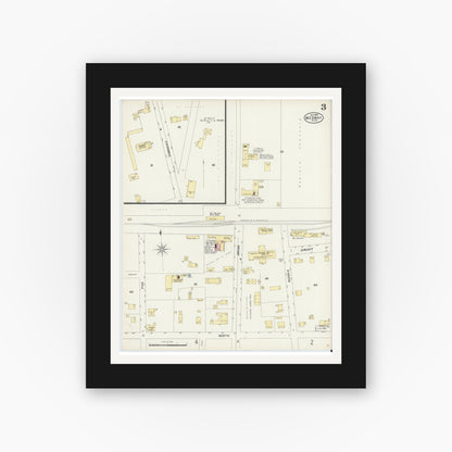 Old map wall art mockup — black gallery frame with white mat — Sanborn Fire Insurance Map from Medway, Norfolk County, Massachusetts (1897), Sheet #0003