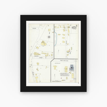 Old map wall art mockup — black gallery frame with white mat — Sanborn Fire Insurance Map from Roslyn, Nassau County, New York (1908), Sheet #0005