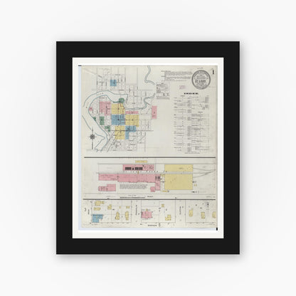 Old map wall art mockup — black gallery frame with white mat — Sanborn Fire Insurance Map from Saint Louis, Gratiot County, Michigan (1910) - Complete Map Set