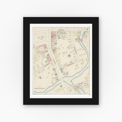 Old map wall art mockup — black gallery frame with white mat — Sanborn Fire Insurance Map from Fredonia, Chautauqua County, New York (1886), Sheet #0003