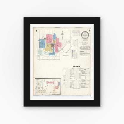 Old map wall art mockup — black gallery frame with white mat — Sanborn Fire Insurance Map from Oberlin, Lorain County, Ohio (1942), Sheet #0001