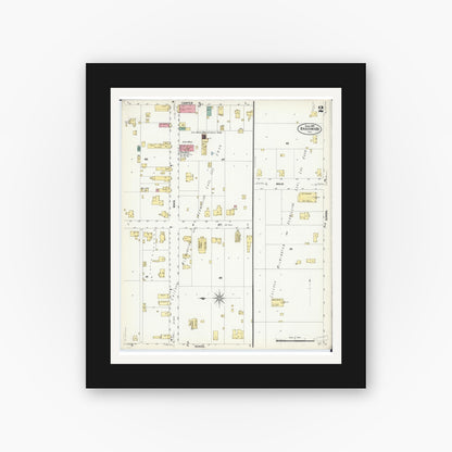 Old map wall art mockup — black gallery frame with white mat — Sanborn Fire Insurance Map from Braidwood, Will County, Illinois (1907), Sheet #0002