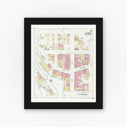 Old map wall art mockup — black gallery frame with white mat — Sanborn Fire Insurance Map from Benton Harbor, Berrien County, Michigan (1900), Sheet #0004