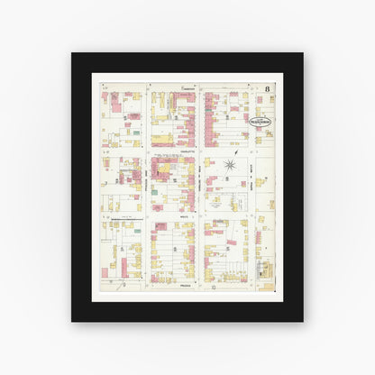 Old map wall art mockup — black gallery frame with white mat — Sanborn Fire Insurance Map from Fredericksburg, Independent Cities, Virginia (1902), Sheet #0008