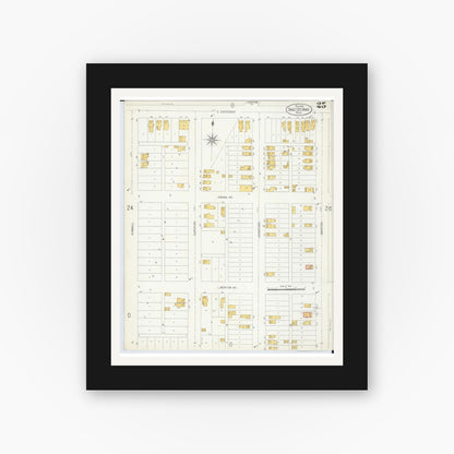 Old map wall art mockup — black gallery frame with white mat — Sanborn Fire Insurance Map from Sault Sainte Marie, Chippewa County, Michigan (1906), Sheet #0025