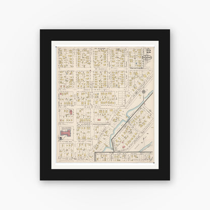 Old map wall art mockup — black gallery frame with white mat — Sanborn Fire Insurance Map from Escanaba, Delta County, Michigan (1921), Sheet #0022