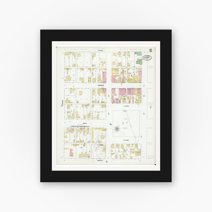 Old map wall art mockup — black gallery frame with white mat — Sanborn Fire Insurance Map from Henry, Marshall County, Illinois (1899), Sheet #0002