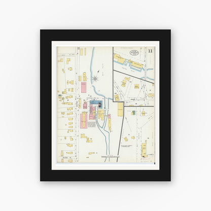 Old map wall art mockup — black gallery frame with white mat — Sanborn Fire Insurance Map from Dedham, Norfolk County, Massachusetts (1903), Sheet #0011
