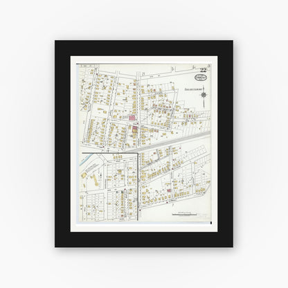 Old map wall art mockup — black gallery frame with white mat — Sanborn Fire Insurance Map from Conneaut, Ashtabula County, Ohio (1919), Sheet #0022