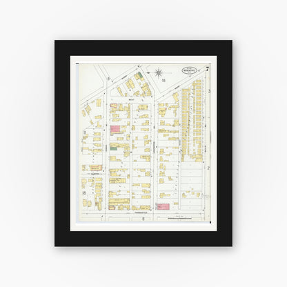 Old map wall art mockup — black gallery frame with white mat — Sanborn Fire Insurance Map from Menominee, Menominee County, Michigan (1901), Sheet #0007