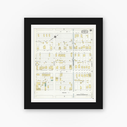 Old map wall art mockup — black gallery frame with white mat — Sanborn Fire Insurance Map from Port Arthur, Jefferson County, Texas (1910), Sheet #0010