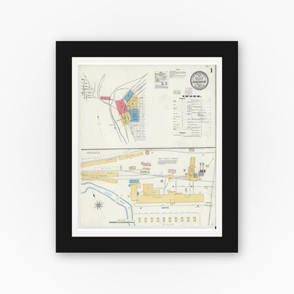 Old map wall art mockup — black gallery frame with white mat — Sanborn Fire Insurance Map from Johnsonburg, Elk County, Pennsylvania (1904) - Complete Map Set