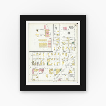 Old map wall art mockup — black gallery frame with white mat — Sanborn Fire Insurance Map from Sheridan, Hamilton County, Indiana (1902), Sheet #0002