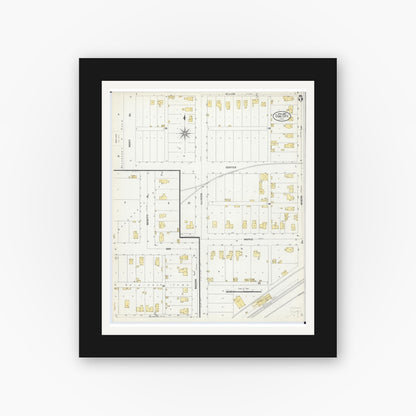 Old map wall art mockup — black gallery frame with white mat — Sanborn Fire Insurance Map from Coal City, Grundy County, Illinois (1907), Sheet #0005