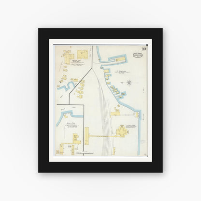 Old map wall art mockup — black gallery frame with white mat — Sanborn Fire Insurance Map from Holland, Ottawa County, Michigan (1896), Sheet #0010