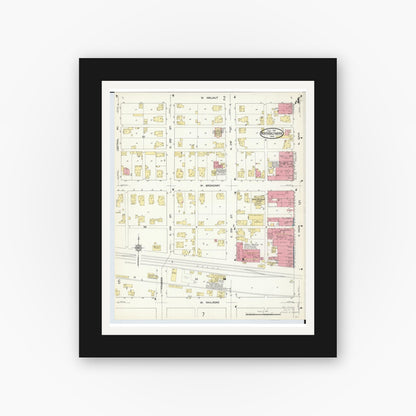 Old map wall art mockup — black gallery frame with white mat — Sanborn Fire Insurance Map from North Baltimore, Wood County, Ohio (1913), Sheet #0004