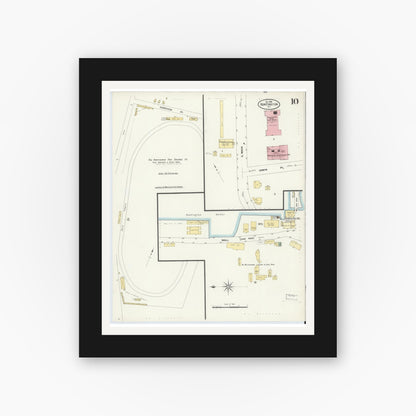 Old map wall art mockup — black gallery frame with white mat — Sanborn Fire Insurance Map from Huntington, Suffolk County, New York (1908), Sheet #0010