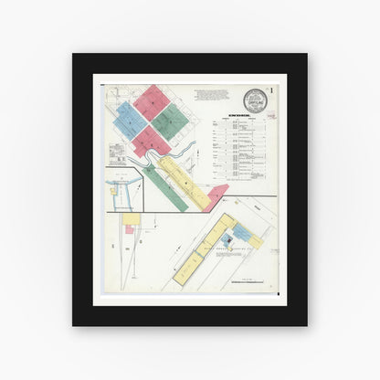 Old map wall art mockup — black gallery frame with white mat — Sanborn Fire Insurance Map from Grayling, Crawford County, Michigan (1909), Sheet #0001