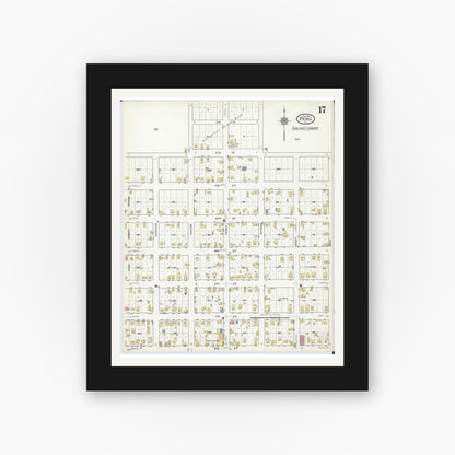 Old map wall art mockup — black gallery frame with white mat — Sanborn Fire Insurance Map from Peru, La Salle County, Illinois (1916), Sheet #0017