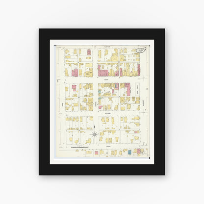 Old map wall art mockup — black gallery frame with white mat — Sanborn Fire Insurance Map from Logan, Hocking County, Ohio (1907), Sheet #0007