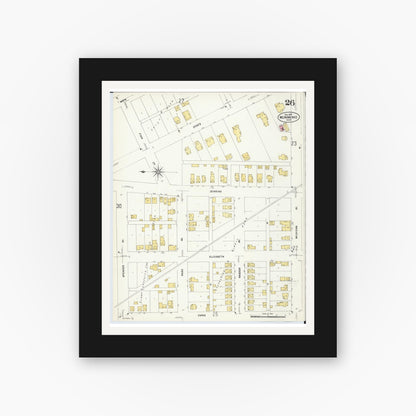 Old map wall art mockup — black gallery frame with white mat — Sanborn Fire Insurance Map from Menominee, Menominee County, Michigan (1907), Sheet #0026