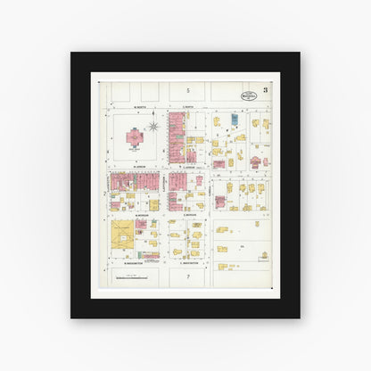 Old map wall art mockup — black gallery frame with white mat — Sanborn Fire Insurance Map from Marshall, Saline County, Missouri (1900), Sheet #0003