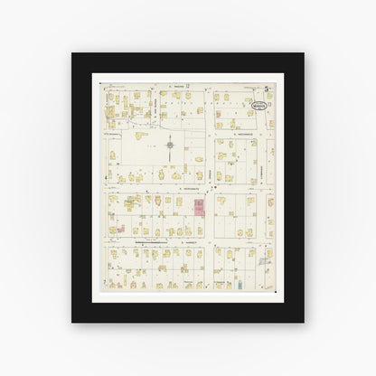 Old map wall art mockup — black gallery frame with white mat — Sanborn Fire Insurance Map from Monroe, Green County, Wisconsin (1915), Sheet #0005