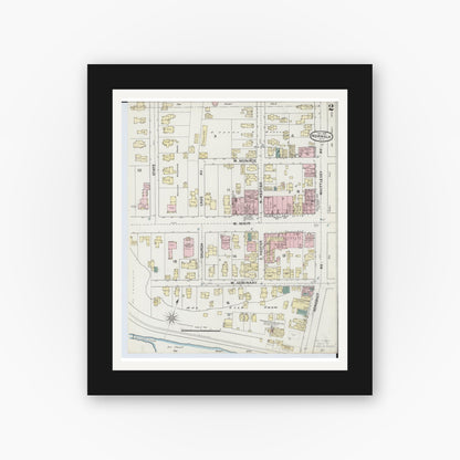 Old map wall art mockup — black gallery frame with white mat — Sanborn Fire Insurance Map from Norwalk, Huron County, Ohio (1888), Sheet #0002