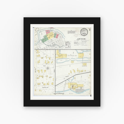 Old map wall art mockup — black gallery frame with white mat — Sanborn Fire Insurance Map from Newaygo, Newaygo County, Michigan (1899) - Complete Map Set