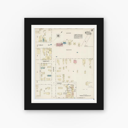 Old map wall art mockup — black gallery frame with white mat — Sanborn Fire Insurance Map from Montrose, Susquehanna County, Pennsylvania (1884), Sheet #0002