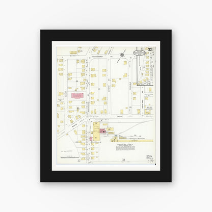 Old map wall art mockup — black gallery frame with white mat — Sanborn Fire Insurance Map from Gloucester, Essex County, Massachusetts (1909), Sheet #0033