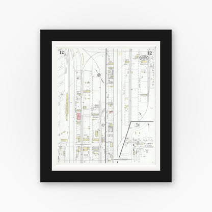 Old map wall art mockup — black gallery frame with white mat — Sanborn Fire Insurance Map from Borger, Hutchinson County, Texas (1928), Sheet #0012