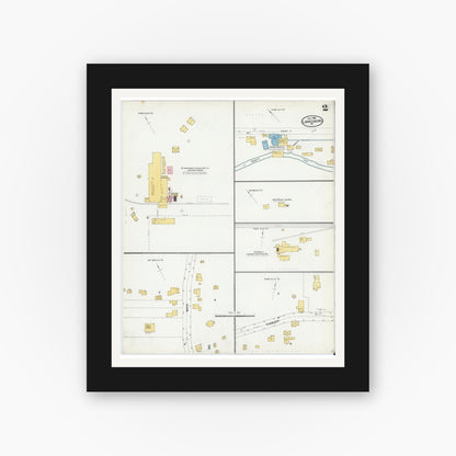 Old map wall art mockup — black gallery frame with white mat — Sanborn Fire Insurance Map from Lanesboro, Susquehanna County, Pennsylvania (1904), Sheet #0002