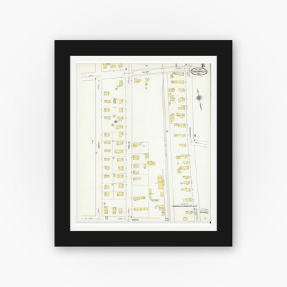 Old map wall art mockup — black gallery frame with white mat — Sanborn Fire Insurance Map from Greenfield, Franklin County, Massachusetts (1909), Sheet #0008