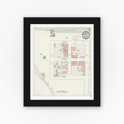 Old map wall art mockup — black gallery frame with white mat — Sanborn Fire Insurance Map from Hearne, Robertson County, Texas (1891) - Complete Map Set