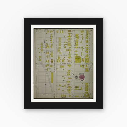 Old map wall art mockup — black gallery frame with white mat — Sanborn Fire Insurance Map from Madison, Dane County, Wisconsin (1908), Sheet #0007