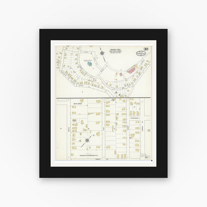 Old map wall art mockup — black gallery frame with white mat — Sanborn Fire Insurance Map from Franklin, Venango County, Pennsylvania (1912), Sheet #0030