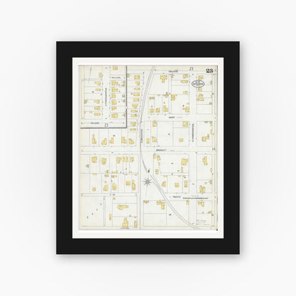 Old map wall art mockup — black gallery frame with white mat — Sanborn Fire Insurance Map from Sherman, Grayson County, Texas (1902), Sheet #0023