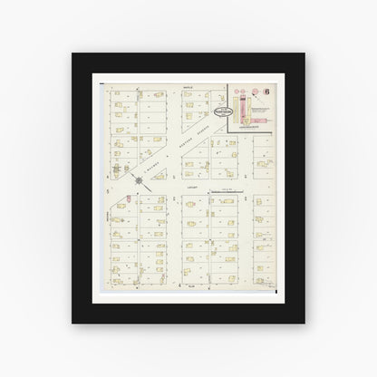 Old map wall art mockup — black gallery frame with white mat — Sanborn Fire Insurance Map from Perrysburg, Wood County, Ohio (1914), Sheet #0006