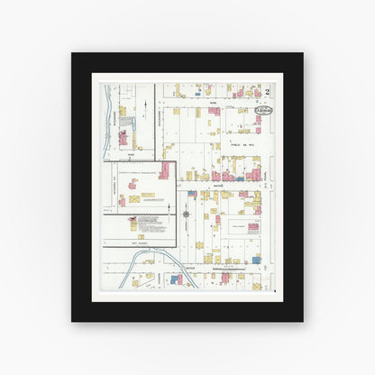 Old map wall art mockup — black gallery frame with white mat — Sanborn Fire Insurance Map from Oldenburg, Franklin County, Indiana (1919), Sheet #0002