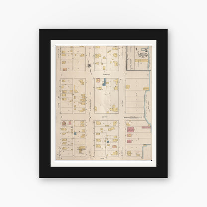 Old map wall art mockup — black gallery frame with white mat — Sanborn Fire Insurance Map from Trenton, Wayne County, Michigan (1922), Sheet #0002