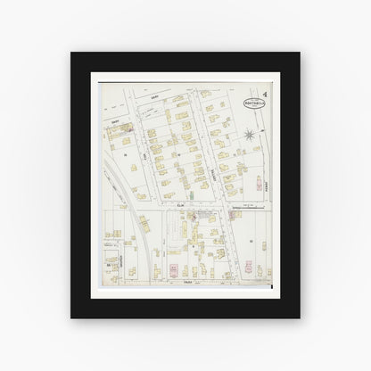 Old map wall art mockup — black gallery frame with white mat — Sanborn Fire Insurance Map from Ashtabula, Ashtabula County, Ohio (1889), Sheet #0004