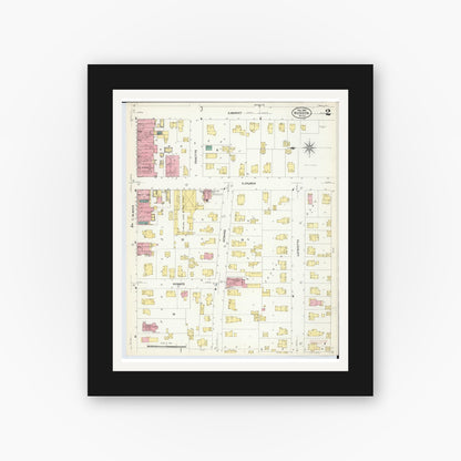 Old map wall art mockup — black gallery frame with white mat — Sanborn Fire Insurance Map from Hudson, Lenawee County, Michigan (1907), Sheet #0002