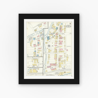 Old map wall art mockup — black gallery frame with white mat — Sanborn Fire Insurance Map from Slatington, Lehigh County, Pennsylvania (1908), Sheet #0005