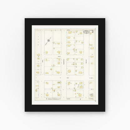 Old map wall art mockup — black gallery frame with white mat — Sanborn Fire Insurance Map from El Campo, Wharton County, Texas (1912), Sheet #0002